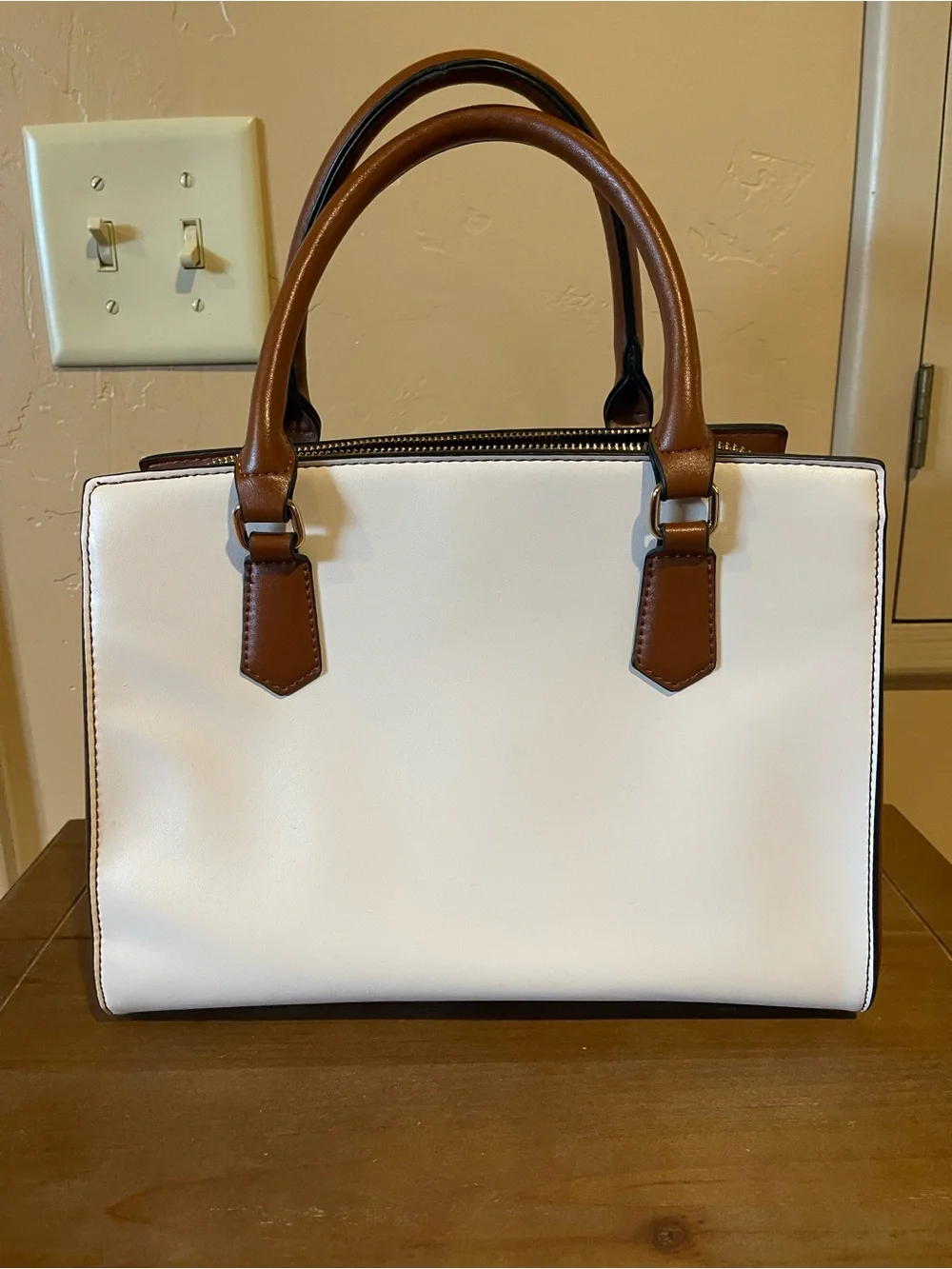 Amazon Two-Tone Satchel - White and Brown